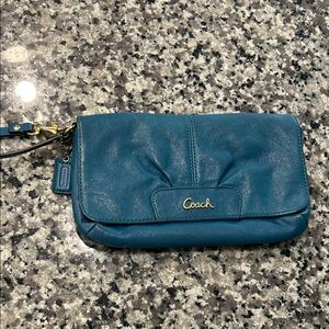 Coach Teal Leather Wristlet